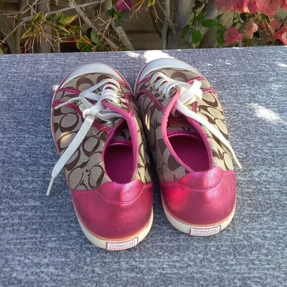 Coach Sneakers Signature Women's Size 9B Fabric Upper with Pink Trim Low Cut - Picture 7 of 11